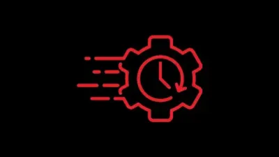 Crimson gear icon with an inset clock face and speed lines marking the UGC product.